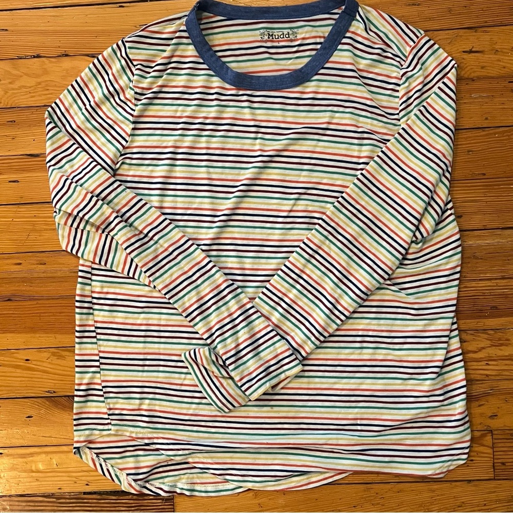 Mudd Women’s Colorful Striped Soft Long Sleeve Shirt Size Large Comfy Fall